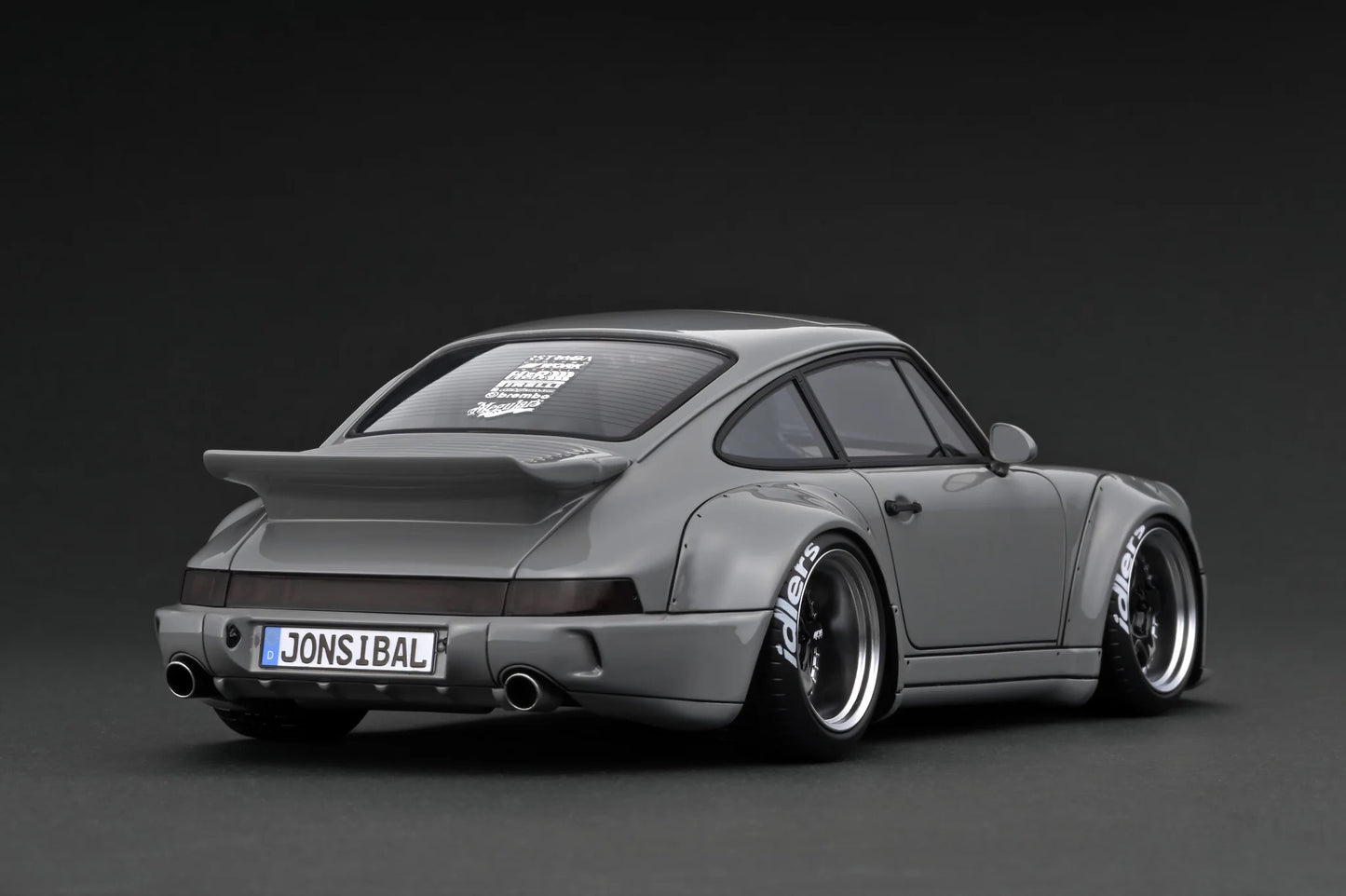 Ignition-Model Porsche 911 964 RWB w/ Whale Tail, Gray (John Sibal) w/ Black Work Wheels 1:18