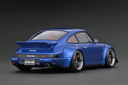 Ignition-Model Porsche 911 964 RWB w/ Whale Tail, Blue Metallic w/ Black Work Wheels 1:18