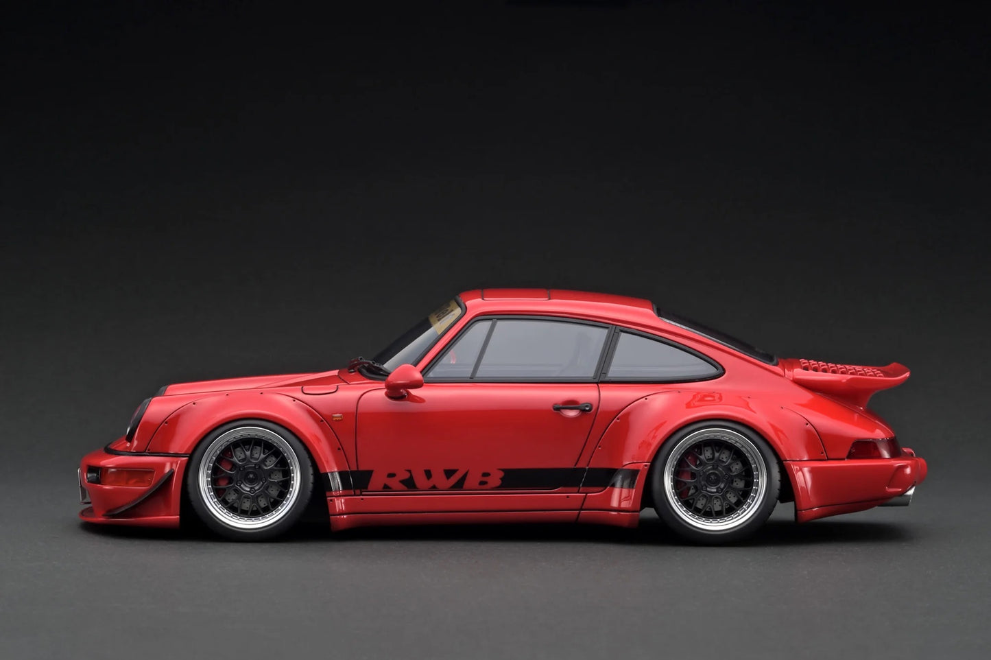 Ignition-Model Porsche 911 964 RWB w/ Whale Tail, Red w/ Black Wheels and Deco 1:18