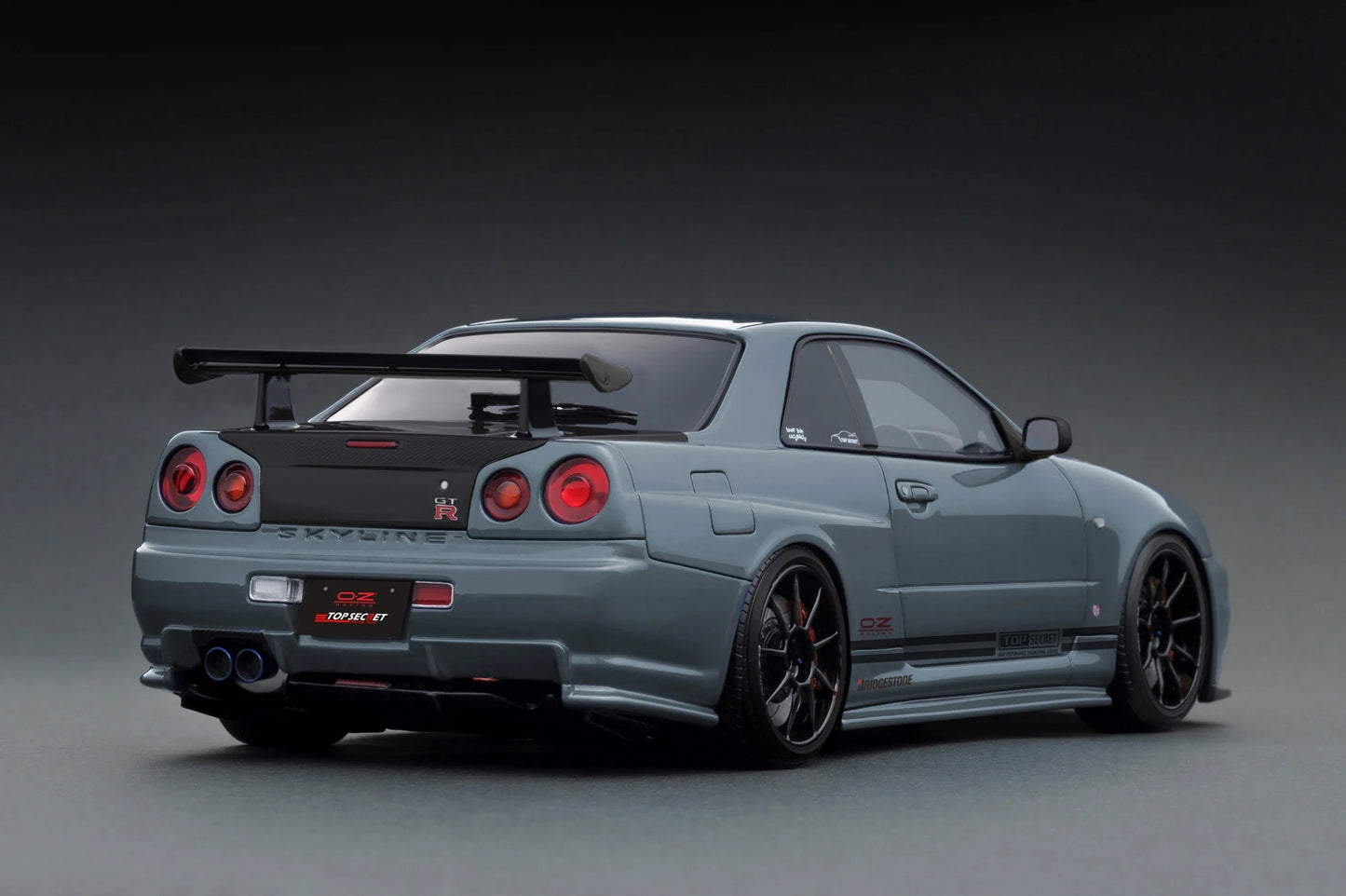 Ignition-Model Nissan Skyline GT-R R34 (BNR34) Top Secret 34GT-R RHD Stealth Grey w/ Carbon Fiber Hood 1:18