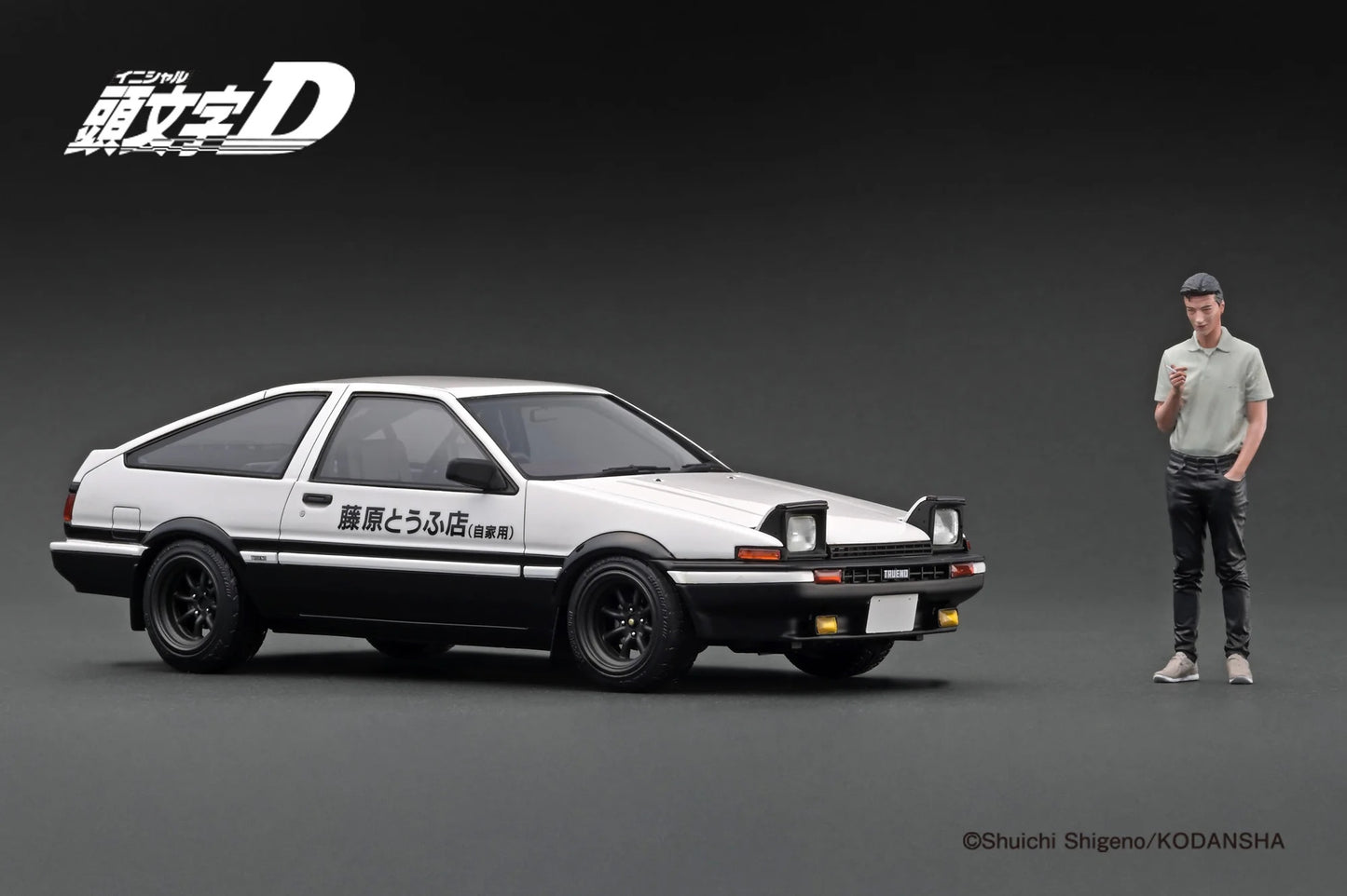 Ignition-Model Toyota Sprinter Trueno 3dr GT Apex (AE86) INITIAL D w/ Figure White 1:18