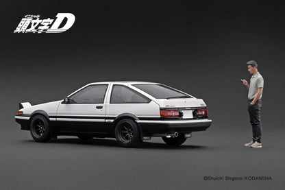 Ignition-Model Toyota Sprinter Trueno 3dr GT Apex (AE86) INITIAL D w/ Figure White 1:18