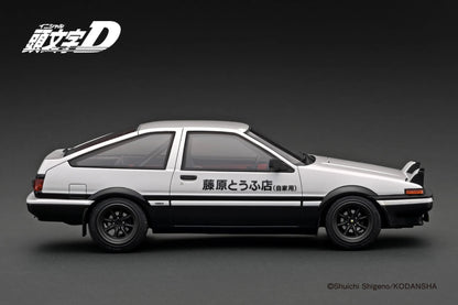 Ignition-Model Toyota Sprinter Trueno 3dr GT Apex (AE86) INITIAL D w/ Figure White 1:18