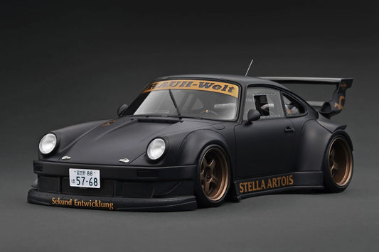 Ignition-Model Porsche 911 RWB 930 Matte Black w/ SSR SP1 Wheels 1:18