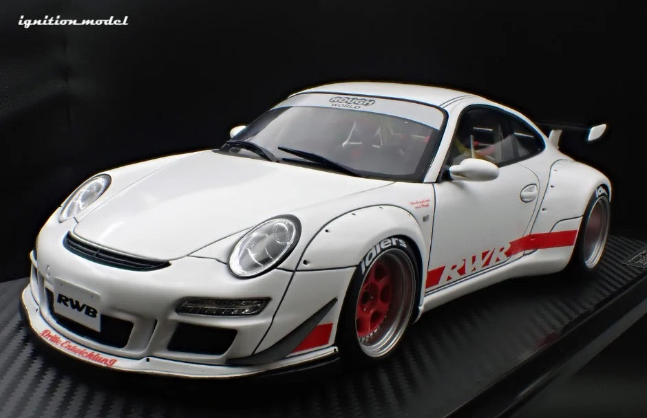 Ignition-Model Porsche 911 RWB 997 White w/ Pyro Red Wheels & Deco 1:18