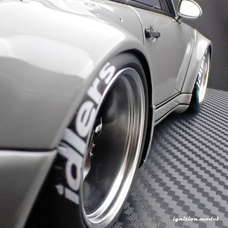 Ignition-Model Porsche 911 964 RWB w/ Whale Tail, Gray (John Sibal) w/ Black Work Wheels 1:18