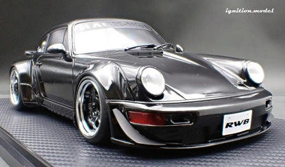 Ignition-Model Porsche 911 964 RWB w/ Whale Tail, Black w/ Black Work Wheels 1:18