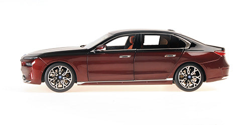 Minichamps 2023 BMW i7 (7 Series) G70 Black and Red Metallic 1:18