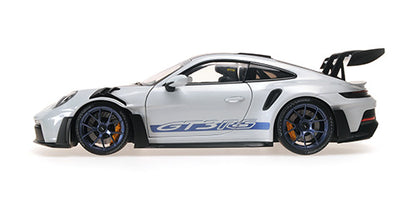 Minichamps 2022 Porsche 911 992 GT3 RS Grey Metallic w/ Weissach Package, Blue Deco & Wheels w/ Clamshell Box 1:18 LIMITED