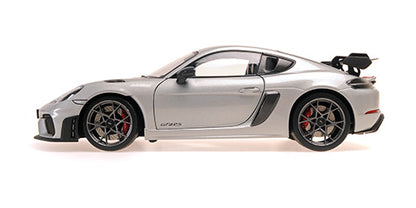 Minichamps 2024 Porsche 718 Cayman GT4 RS w/ Weissach Package GT Silver Metallic 1:18