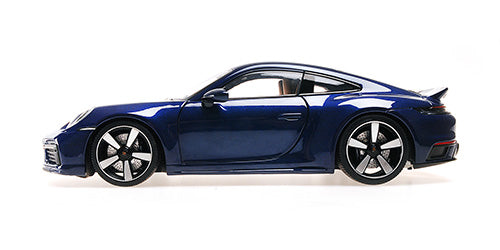 Minichamps 2022 Porsche 911 992 Sport Classic Gentian Blue w/ White Stripes, Houndstooth Interior 1:18