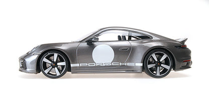 Minichamps 2022 Porsche 911 992 Sport Classic Grey w/ Roundel and White Stripes 1:18 SEALED