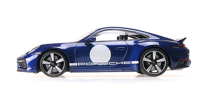 Minichamps 2022 Porsche 911 992 Sport Classic Gentian Blue w/ Roundel and White Stripes 1:18 SEALED