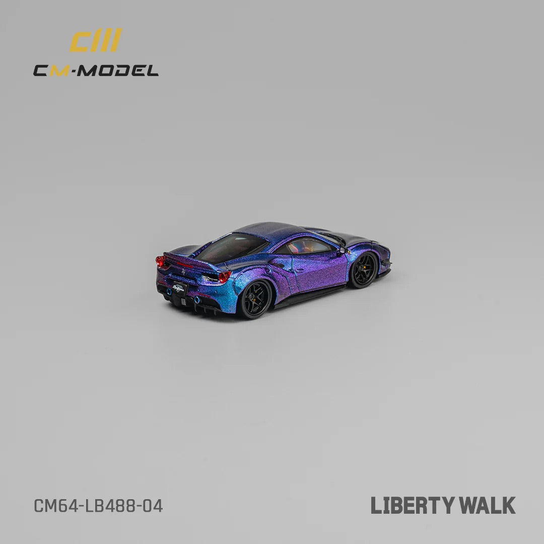 CM Model Ferrari 488 LBWK Widebody Chameleon Magic Purple Liberty Walk LB488 1:64