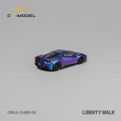 CM Model Ferrari 488 LBWK Widebody Chameleon Magic Purple Liberty Walk LB488 1:64