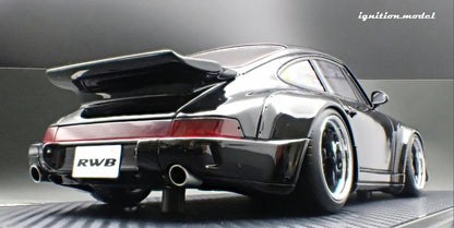 Ignition-Model Porsche 911 964 RWB w/ Whale Tail, Black w/ Black Work Wheels 1:18