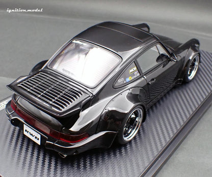 Ignition-Model Porsche 911 964 RWB w/ Whale Tail, Black w/ Black Work Wheels 1:18