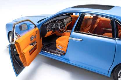 Kyosho 2011 Rolls Royce Ghost Light Blue Matte Effect with Orange Interior 1:18