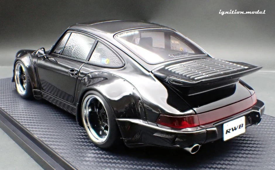 Ignition-Model Porsche 911 964 RWB w/ Whale Tail, Black w/ Black Work Wheels 1:18