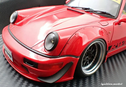 Ignition-Model Porsche 911 964 RWB w/ Whale Tail, Red w/ Black Wheels and Deco 1:18