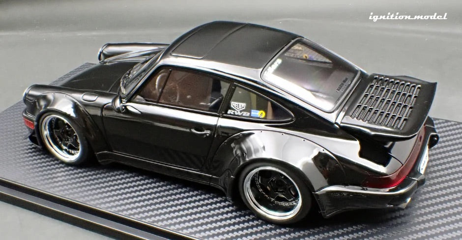 Ignition-Model Porsche 911 964 RWB w/ Whale Tail, Black w/ Black Work Wheels 1:18