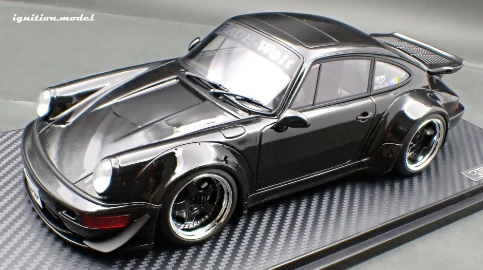 Ignition-Model Porsche 911 964 RWB w/ Whale Tail, Black w/ Black Work Wheels 1:18