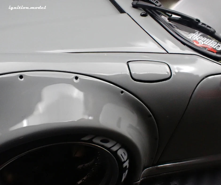 Ignition-Model Porsche 911 964 RWB w/ Whale Tail, Gray (John Sibal) w/ Black Work Wheels 1:18