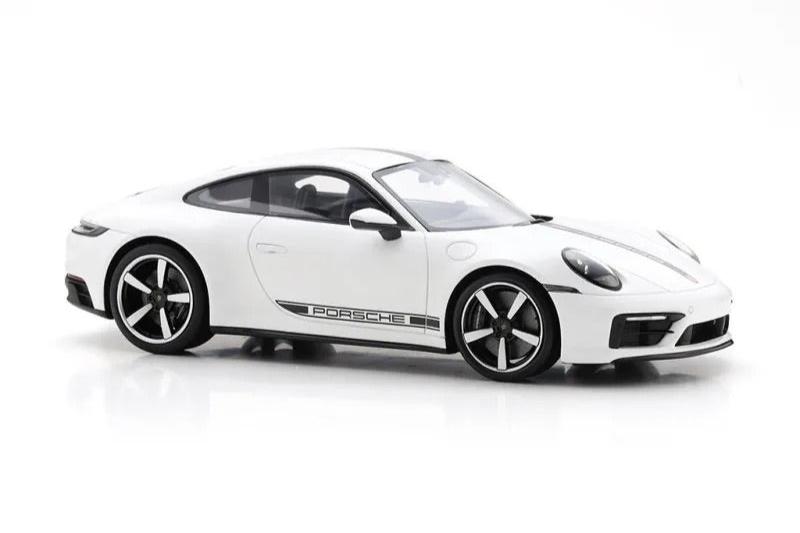 Schuco 2019 Porsche 911 992 Carrera 4S White w/ Black Deco and Display Case 1:18