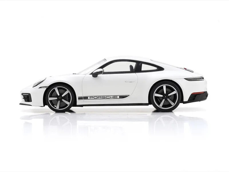 Schuco 2019 Porsche 911 992 Carrera 4S White w/ Black Deco and Display Case 1:18