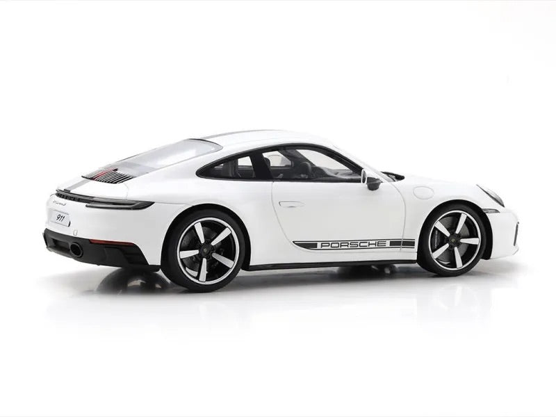 Schuco 2019 Porsche 911 992 Carrera 4S White w/ Black Deco and Display Case 1:18