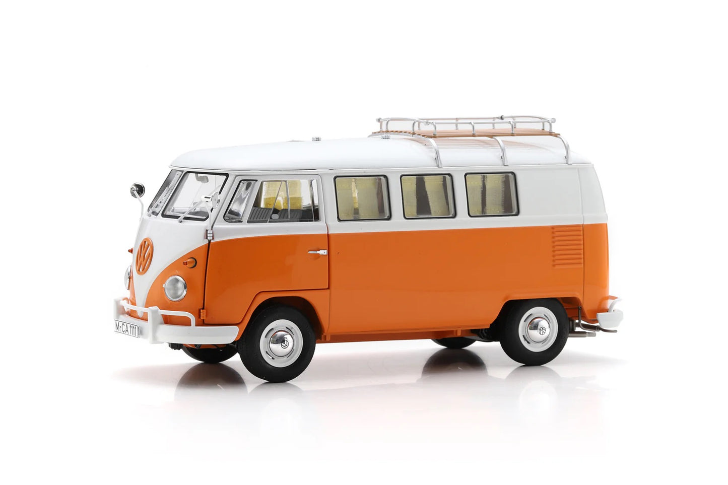 Schuco 1959 Volkswagen T1 Camper Bus Orange and White 1:18