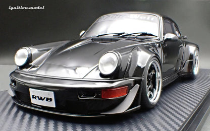 Ignition-Model Porsche 911 964 RWB w/ Whale Tail, Black w/ Black Work Wheels 1:18