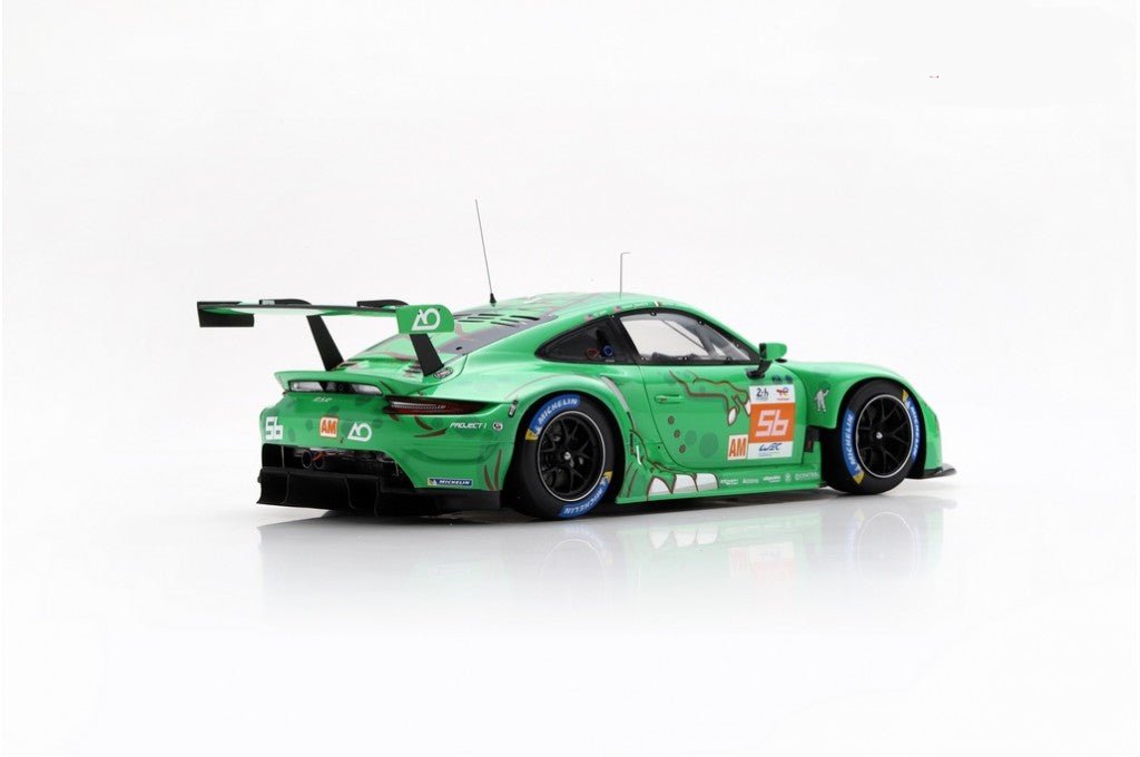 Spark-Model 2018 Porsche 911 991.2 GT3 RSR-19 No 56 Team Project 1-AO 24hr Le Mans 2023 Rexy 1:18