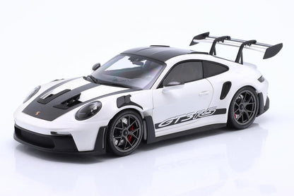 Minichamps 2022 Porsche 911 992 GT3 RS White w/ Weissach Pkg, Black Wheels & Deco 1:18