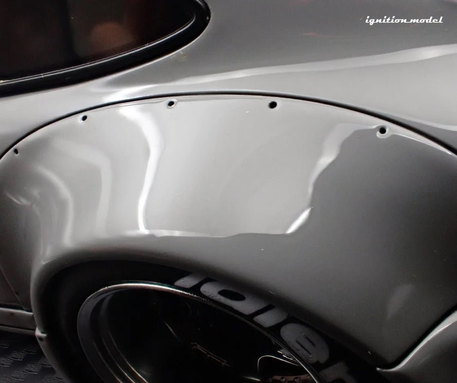 Ignition-Model Porsche 911 964 RWB w/ Whale Tail, Gray (John Sibal) w/ Black Work Wheels 1:18