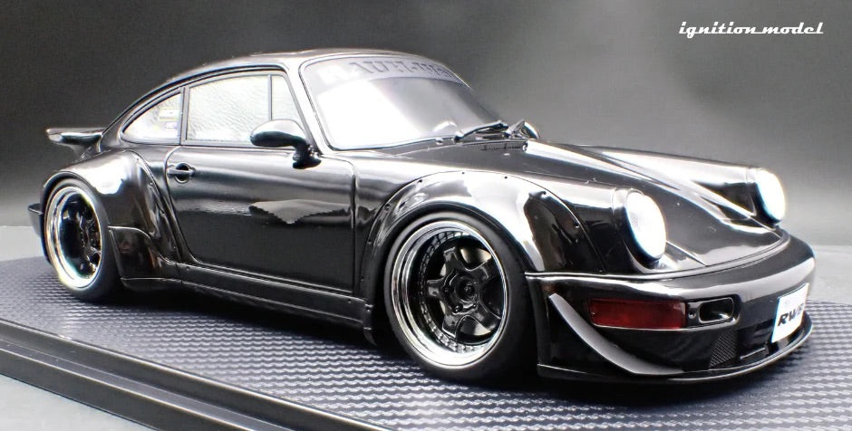 Ignition-Model Porsche 911 964 RWB w/ Whale Tail, Black w/ Black Work Wheels 1:18