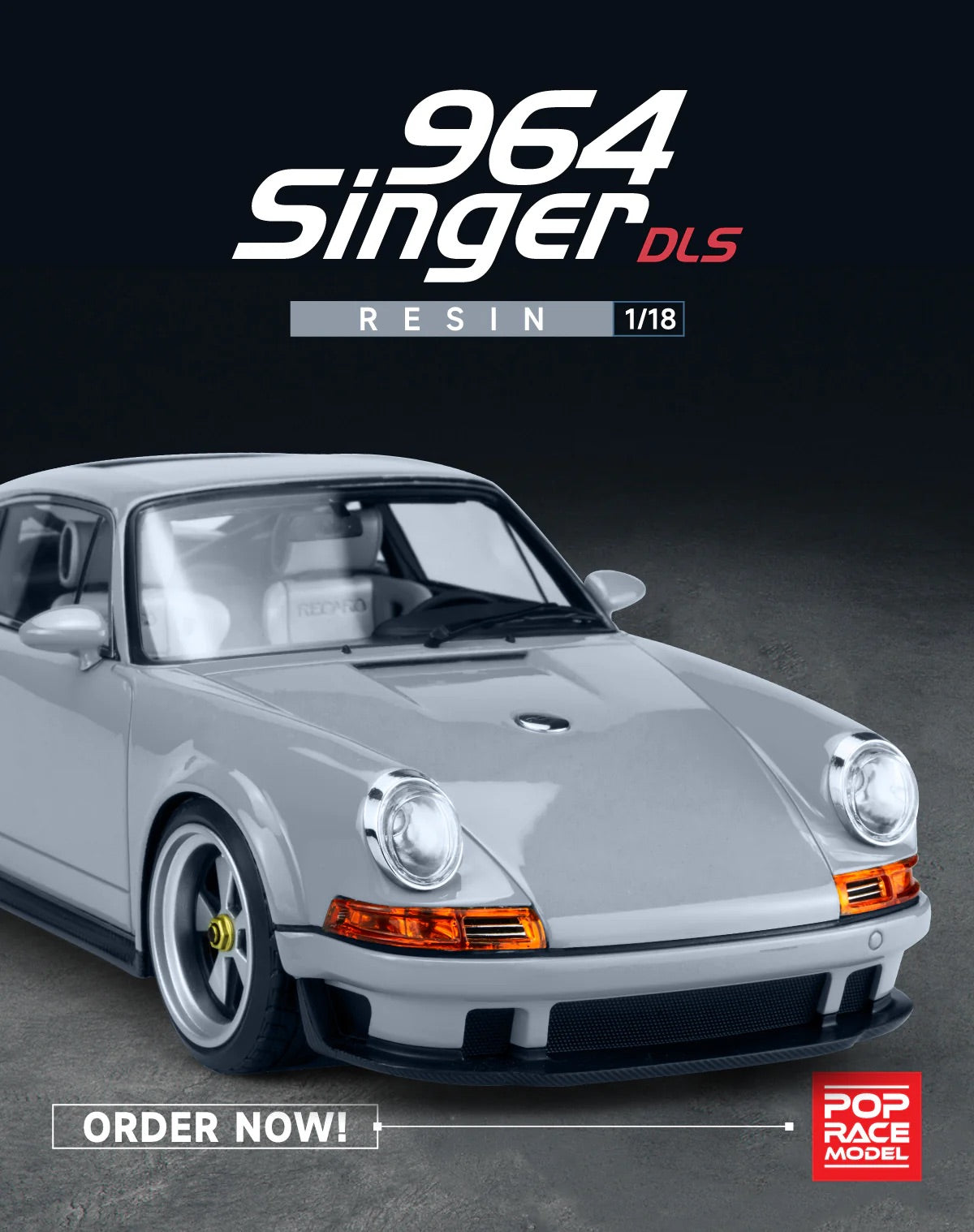 Pop Race Porsche 911 by Singer Coupe DLS Grey WITH DISPLAY 1:18