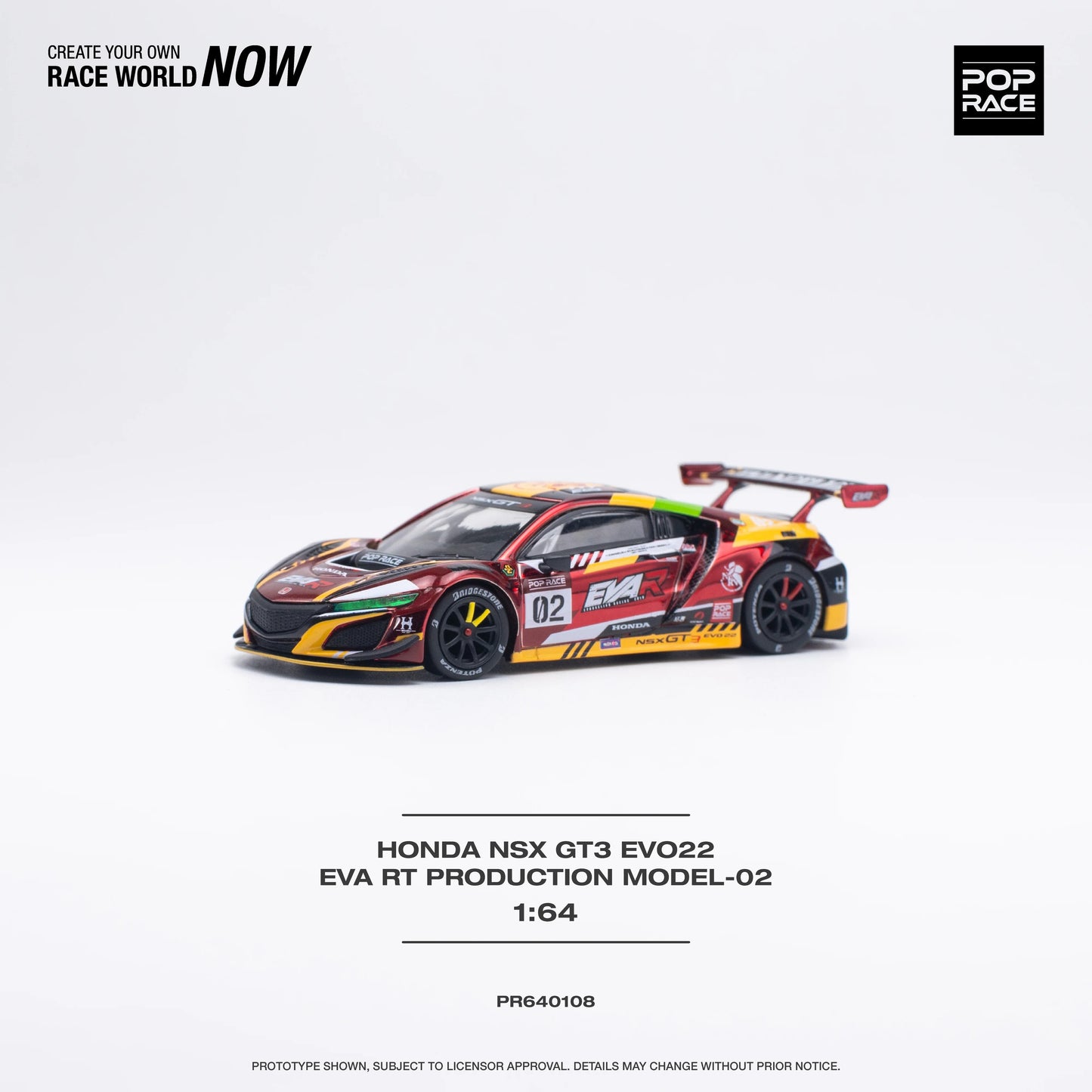 Pop Race Honda NSX GT3 Evo22 EVA RT Model-02 Evangelion Red 1:64