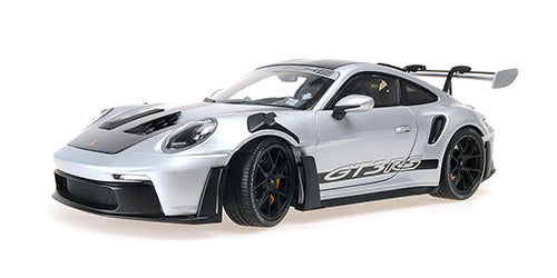 Minichamps 2022 Porsche 911 992 GT3 RS Silver w/ Weissach Package, Black Wheels w/ Clamshell Box 1:18 LIMITED