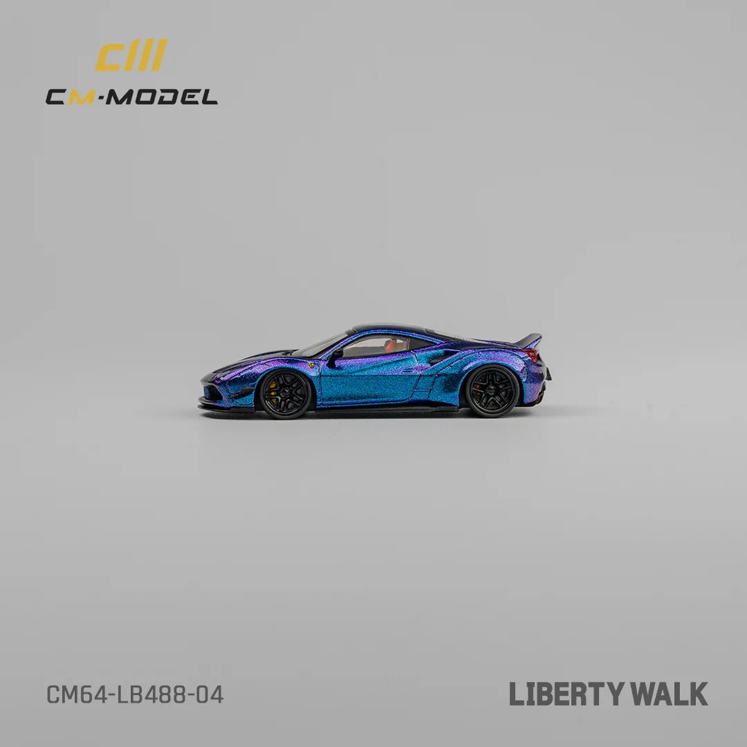 CM Model Ferrari 488 LBWK Widebody Chameleon Magic Purple Liberty Walk LB488 1:64