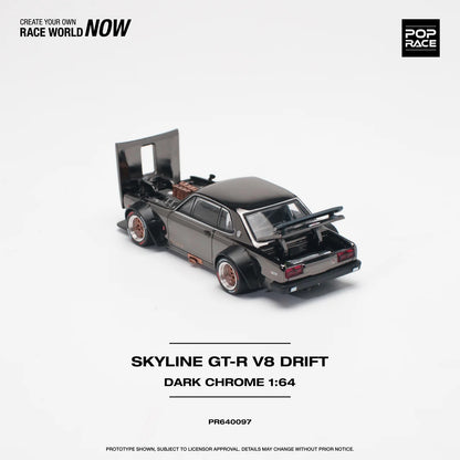 Pop Race Nissan Skyline GT-R V8 Drift (Hakosuka) Dark Chrome 1:64