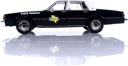 Greenlight 1987 Chevy Caprice Texas State Trooper Dept of Public Safety Cruiser Black/White 1:18