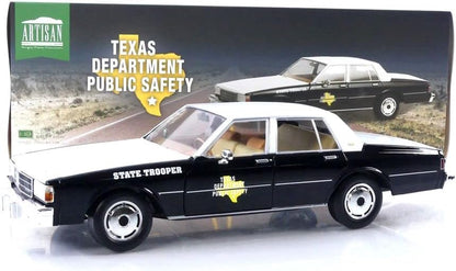 Greenlight 1987 Chevy Caprice Texas State Trooper Dept of Public Safety Cruiser Black/White 1:18