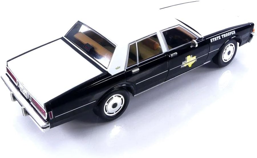 Greenlight 1987 Chevy Caprice Texas State Trooper Dept of Public Safety Cruiser Black/White 1:18