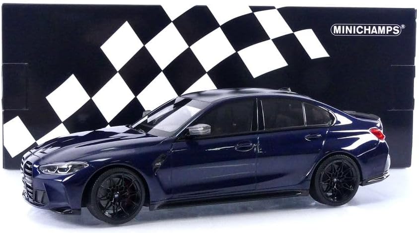 Minichamps 2020 BMW M3 Competition (G80) w/ Carbon Roof Tansanitblau Deep Blue Metallic 1:18 SEALED, LIMITED