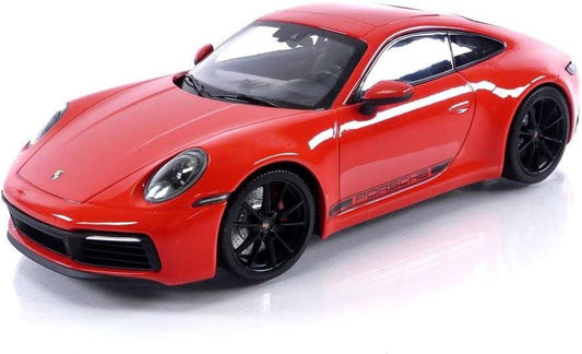 Minichamps 2019 Porsche 911 992 Carrera 4S Coupe Lava Orange w/ Black Wheels and Deco 1:18 SEALED