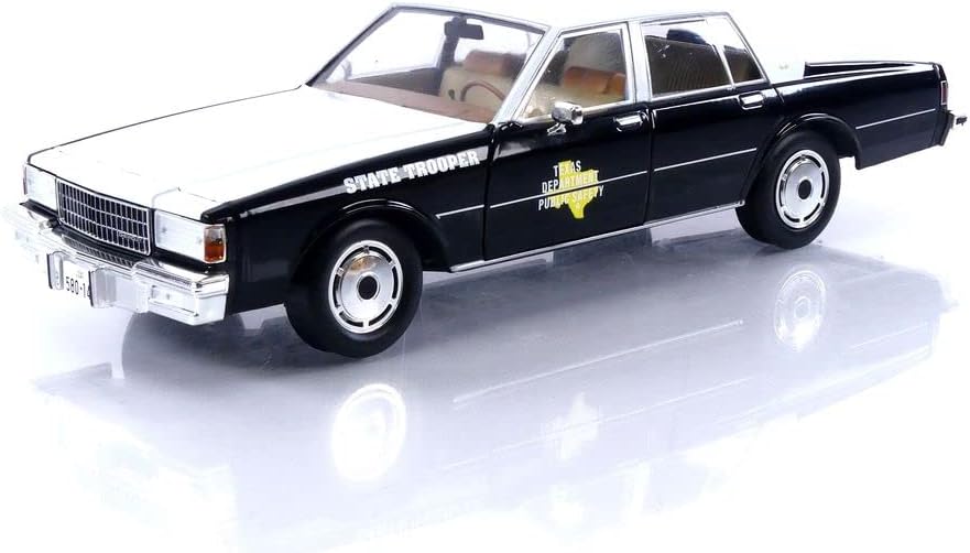 Greenlight 1987 Chevy Caprice Texas State Trooper Dept of Public Safety Cruiser Black/White 1:18