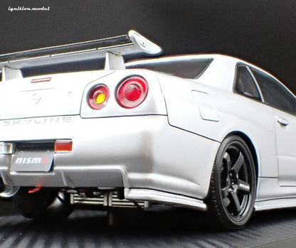 Ignition-Model Nissan Nismo GT-R R34 (BNR34) Z-tune Test 2004 Sazuka RHD Silver and Black 1:18