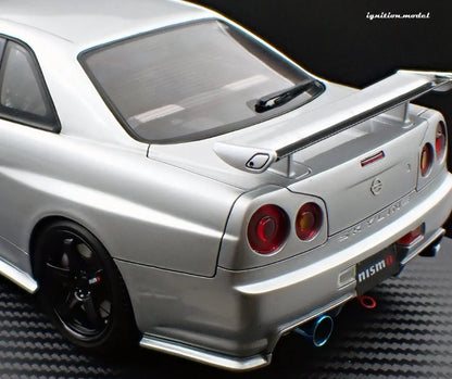 Ignition-Model Nissan Nismo GT-R R34 (BNR34) Z-tune Test 2004 Sazuka RHD Silver and Black 1:18