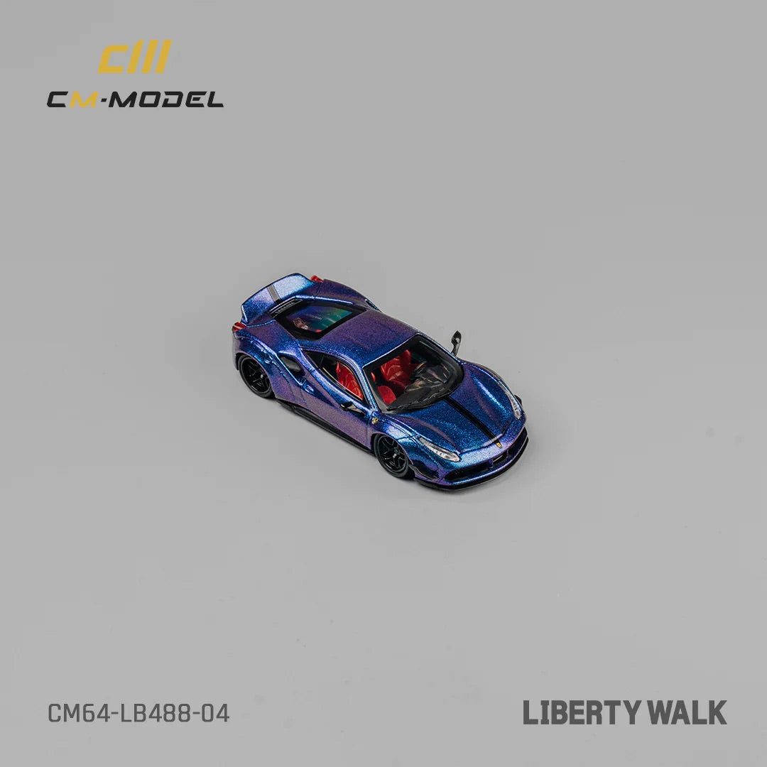 CM Model Ferrari 488 LBWK Widebody Chameleon Magic Purple Liberty Walk LB488 1:64